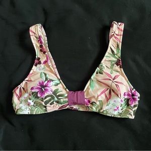 Mossimo pink and green floral tank strap bikini swim top size M medium